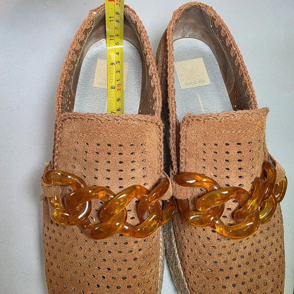 Dolce Vita Jhenee Tan Suede Espadrille Platform Sneakers Womens 9 Chunky Chain